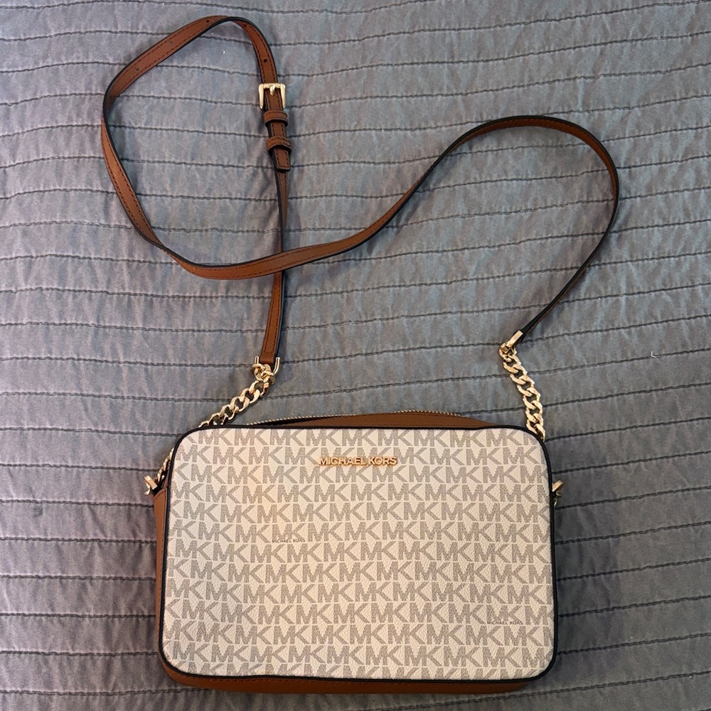 Michael Kors Tan and Cream Crossbody Bag